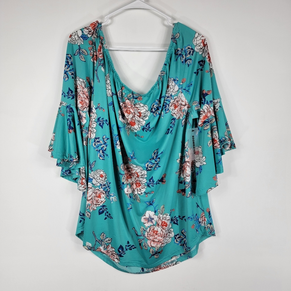 Roommates Blue Floral‎ Blouse Sz 1X New